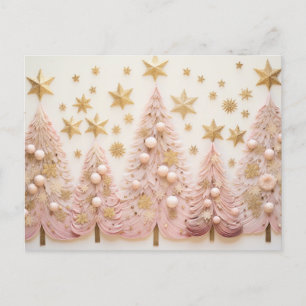Carte Postale Des arbres de Noël roses élégants pour Noël