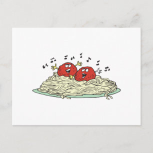 Carte Postale des boulettes de viande chantant sur des spaghetti