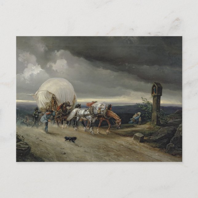 Carte Postale Des chevaux dessinent des charrettes sur une colli (Devant)