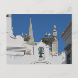 Carte Postale des cigognes construisent des nids sur l'église da