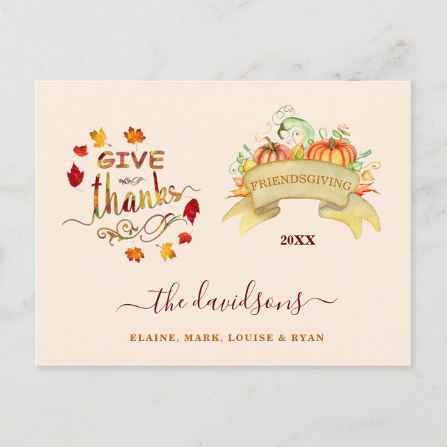 Carte Postale Des Citrouilles D'Aquarelle Remercient Freindsgivi (Devant)
