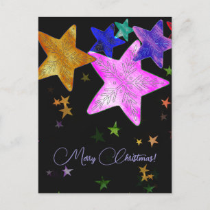 Carte Postale Des étoiles brillantes multicolores - Joyeux Noël 