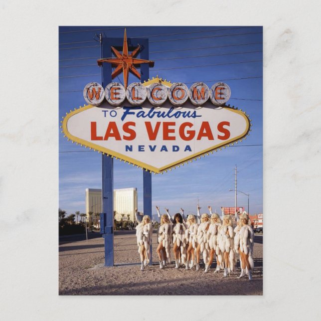 Carte Postale Des filles devant l'enseigne historique Las Vegas (Devant)