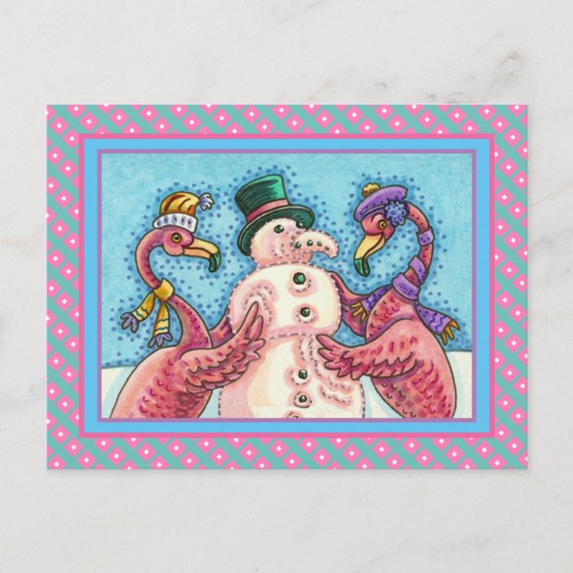 CARTE POSTALE DES FLAMANTS ROSES ROSES FABRIQUENT DE LA NEIGE, D (Devant)
