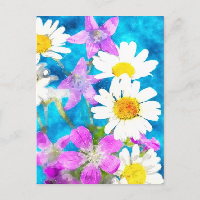 Carte postale des fleurs d'été en aquarelle (Devant)