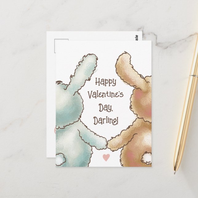 Carte postale des lapins mignons Valentine (Devant/Arrière en situation)