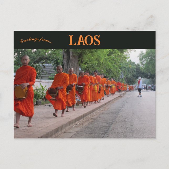 Carte postale des moines à Luang Prabang Laos (Devant)