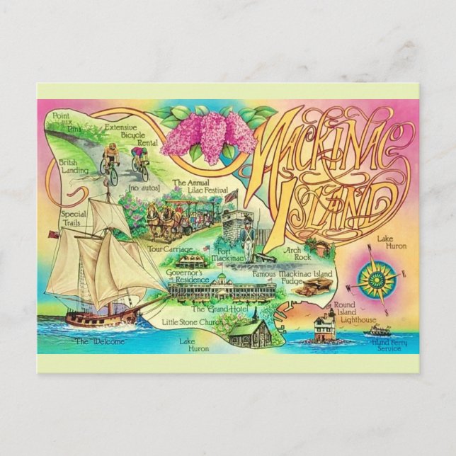 Carte postale des monuments de l'île Mackinac (Devant)