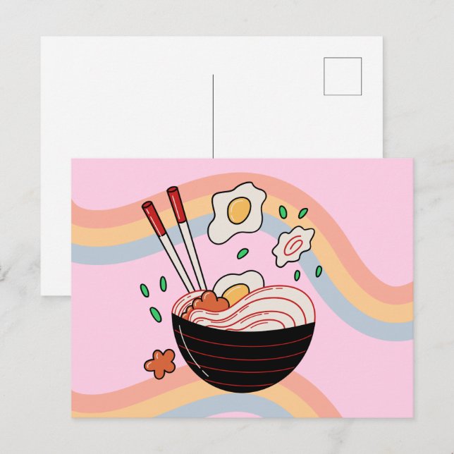 Carte postale des nouilles Kawaii (Devant / Derrière)