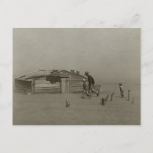 Carte Postale Des paysans et des fils marchent dans une tempête 