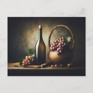 Carte Postale Des raisins et une bouteille de vin La vie morte