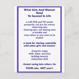 Carte Postale Des Tenets Pour Les Filles Et Les Femmes À Réussir