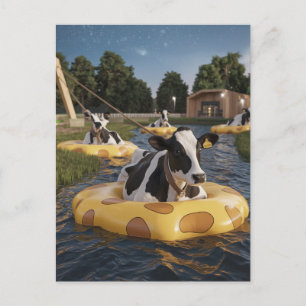 Carte Postale Des vaches amusantes sur un voyage en flottant