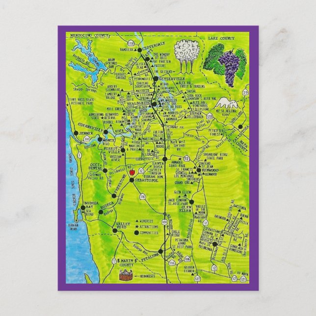 Carte postale des vignobles de Sonoma Wine country (Devant)