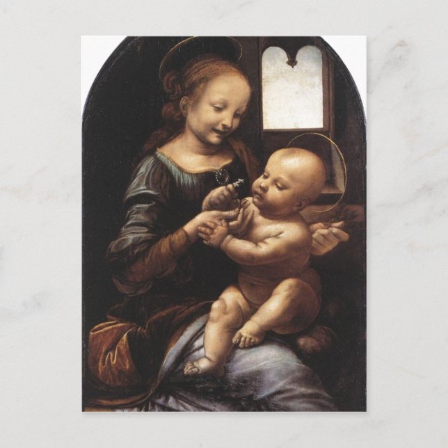 Carte Postale Description Benois Madonna Leonardo da Vinci Huile (Devant)