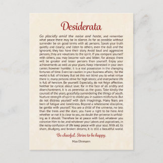 Carte Postale Desiderata Postcard | Desiderata Mini Art