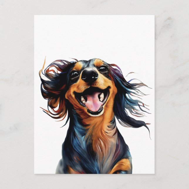 Carte Postale Design amusant et jouant Dachshund (Devant)