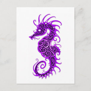 Carte Postale Design complexe de cheval de mer violet sur blanc