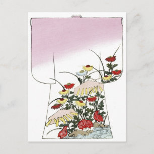Carte Postale Design de bloc de bois japonais rose Kimono