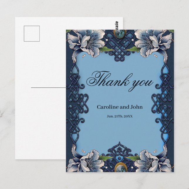 Carte Postale Design élégant bleu celtique (Devant / Derrière)