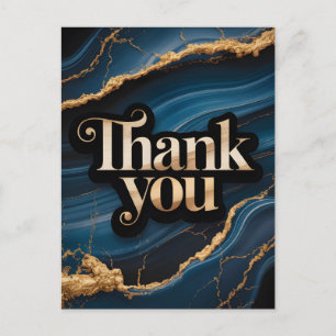 Carte Postale Design Élégant de Remerciement avec Bleu et Or