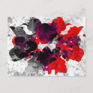 Carte Postale Design floral Abstrait - rouge et violet sur blanc