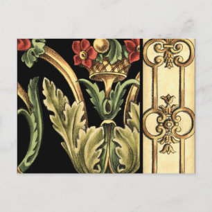Carte Postale Design floral ornemental aux frontières noires