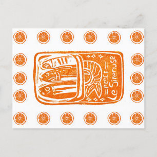 Carte Postale Design Linocut Été Italien - Sardines Épurées