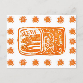 Carte Postale Design Linocut Été Italien - Sardines Épurées