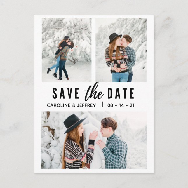 Carte Postale design moderne multi photo enregistrer la date (Devant)