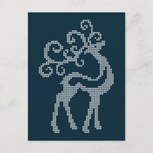 Carte Postale Design saisonnier de rennes de broderie de xmas bl