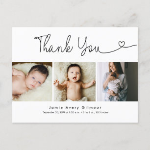 Carte Postale Design Script coeur photo collage bébé merci