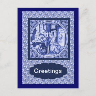 Carte Postale Design vintage de tuiles Blue Delft en Hollande