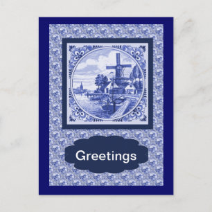 Carte Postale Design vintage de tuiles Blue Delft en Hollande