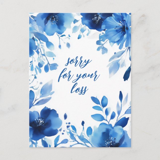 Carte Postale DÉSOLÉ D'Aquarelle Bleu Blooms POUR PERDRE PERSONN (Devant)