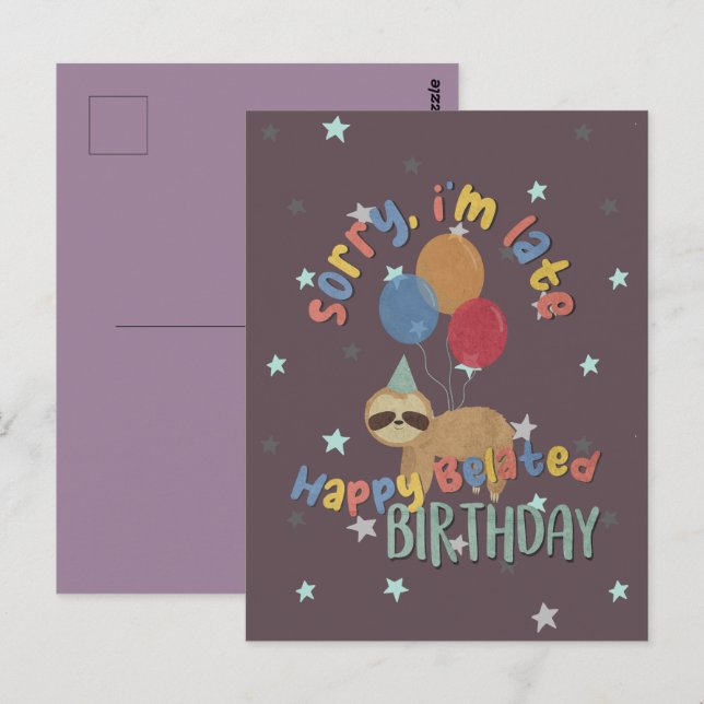 Carte Postale Désolé pour le retard. Joyuse Anniversaire en reta (Devant / Derrière)