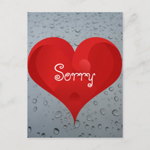Carte Postale Désolé Regret Water Drops Window Pluie Red Heart