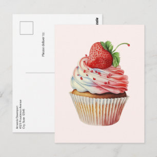 Carte Postale Dessert sucré à la fraise Cupcake