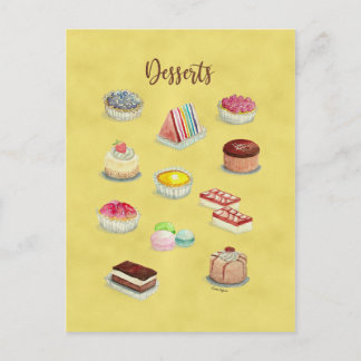 CARTE POSTALE DESSERTS aquarelle illustrations ali