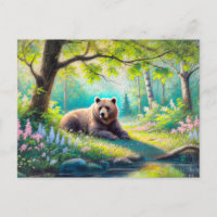 Dessin à la craie pastel d'un ours dans une clairi