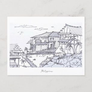 Carte Postale Dessin à la main du village aux Philippines 