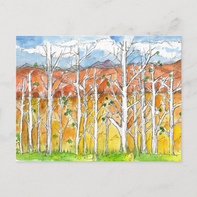 Carte Postale Dessin à l'aquarelle d'arbres trembles d'automne (Devant)