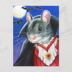 Carte Postale Dessin à l'aquarelle de souris vampire en costume 