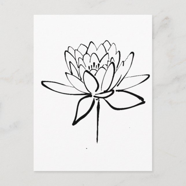 Carte Postale Dessin à l'encre noir et blanc de fleur de lotus (Devant)