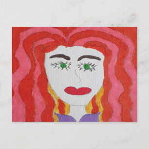 Carte Postale Dessin Abstrait : Visage d'une fille rouge haïe