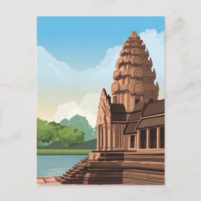 Carte Postale Dessin Angkor Vat Cambodge (Devant)