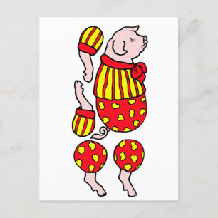 Carte Postale dessin animé cirque porc papier poupée art découpé