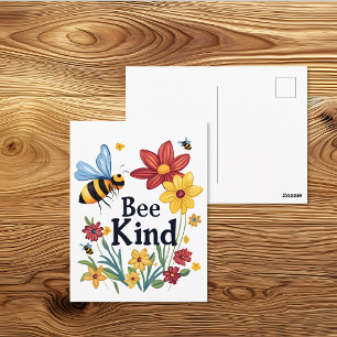 Carte Postale Dessin animé d'abeille et de fleur « Sois gentil »