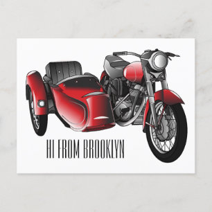 Carte Postale dessin animé de la moto Sidecar