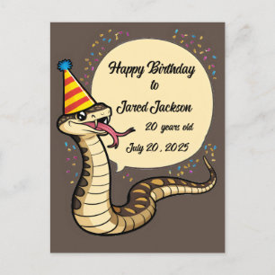 Carte Postale Dessin animé de serpent à sonnette portant un chap